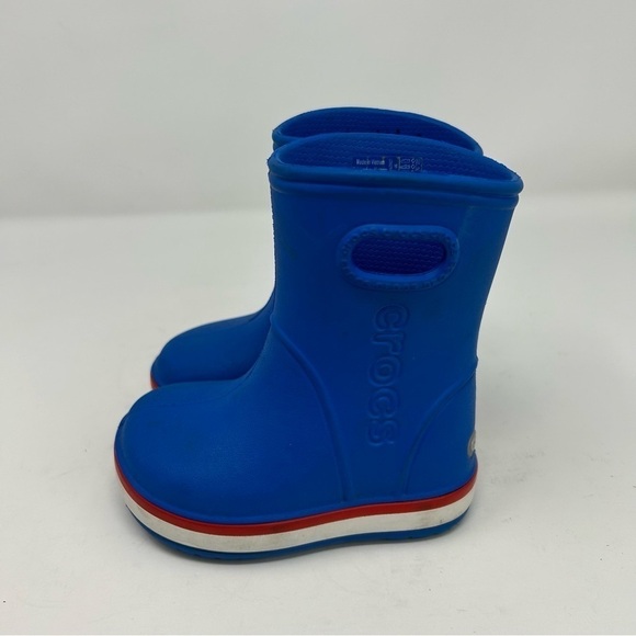 Crocs Unisex Child Kids Light Blue Rain Boots Size C6 Red and White Striped - Picture 6 of 13